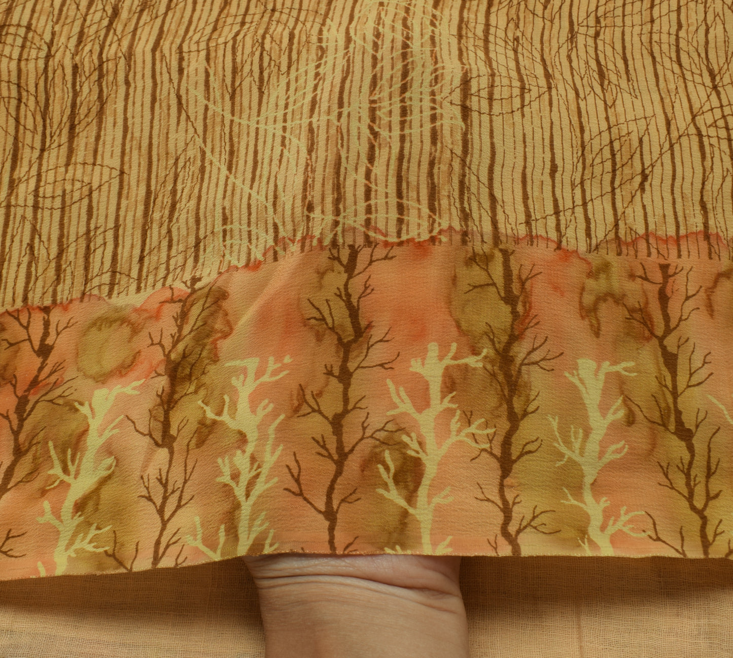 Sushila Vintage Indian Saree 100% Pure Crepe Silk Printed Floral Soft Fabric