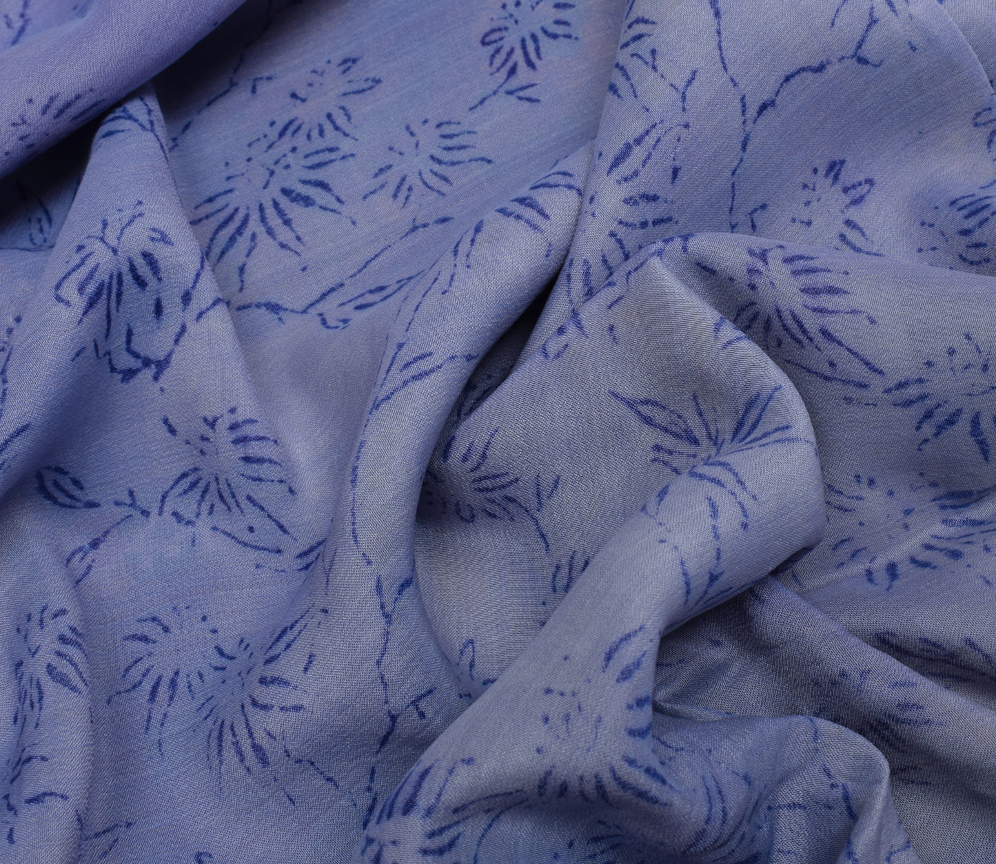 Sushila Vintage Blue Saree 100% Pure Crepe Silk Printed Floral 5 YD Soft Fabric