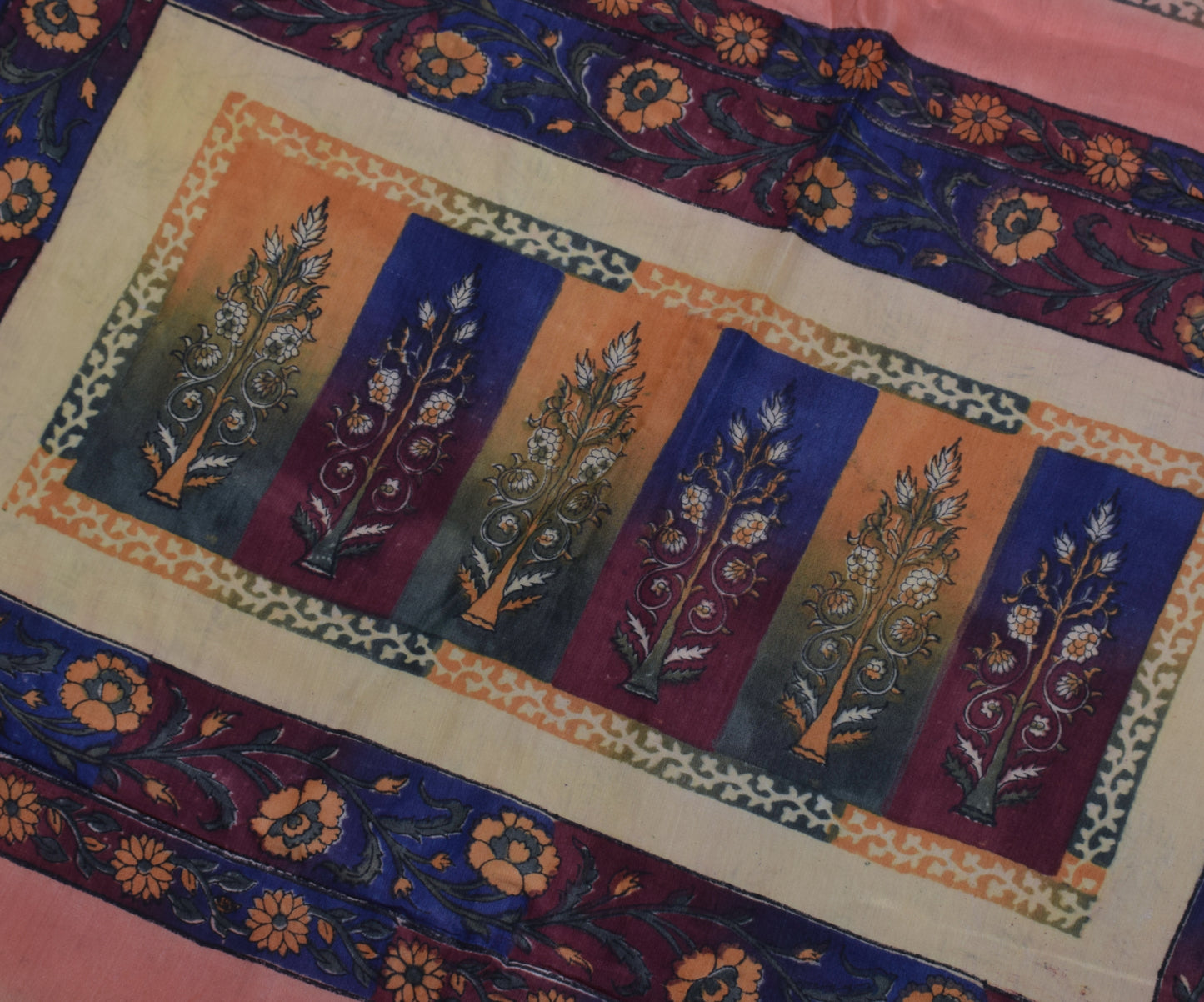 Sushila Vintage Blue Saree 100% Pure Crepe Silk Printed Floral 5 YD Soft Fabric