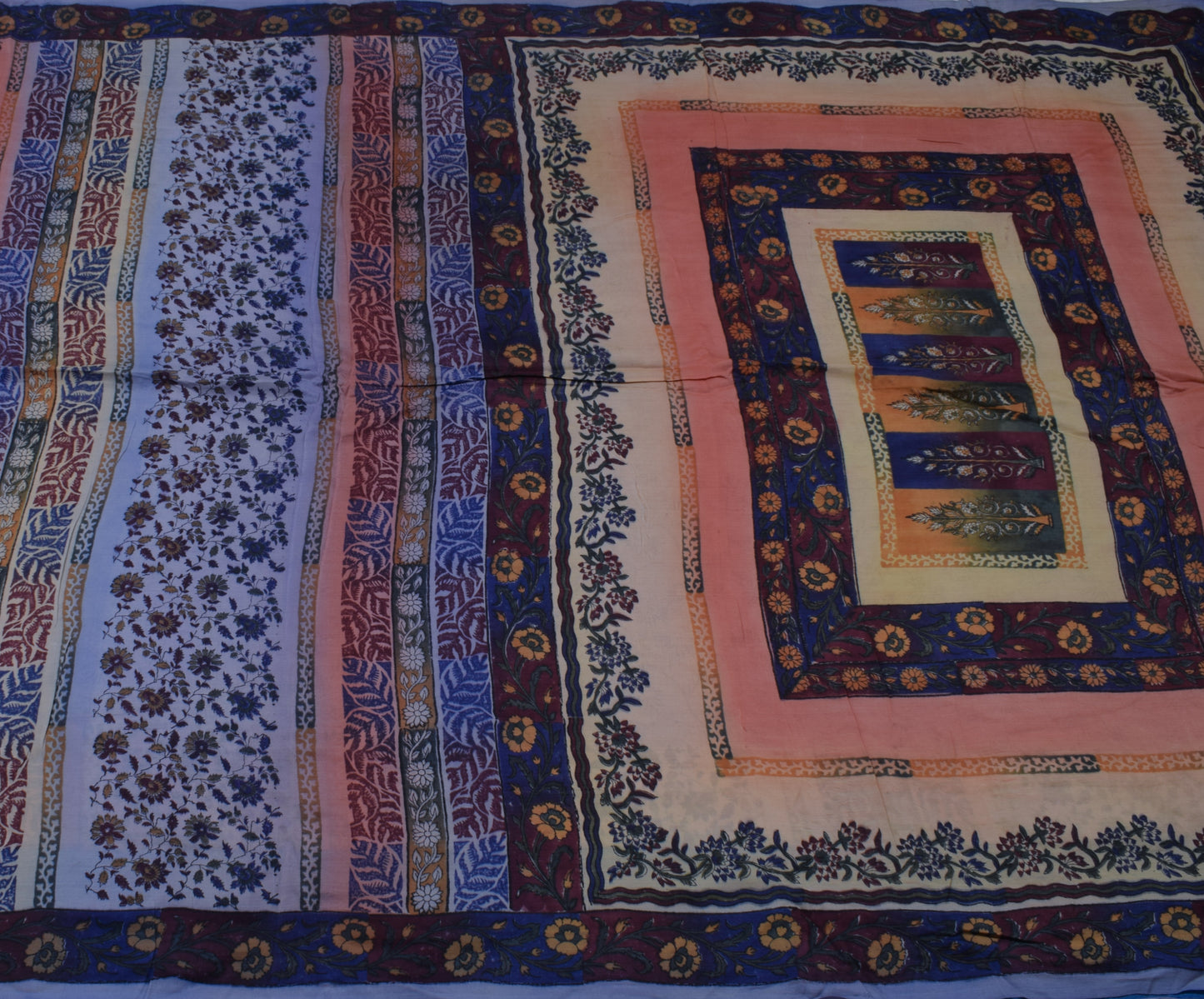 Sushila Vintage Blue Saree 100% Pure Crepe Silk Printed Floral 5 YD Soft Fabric