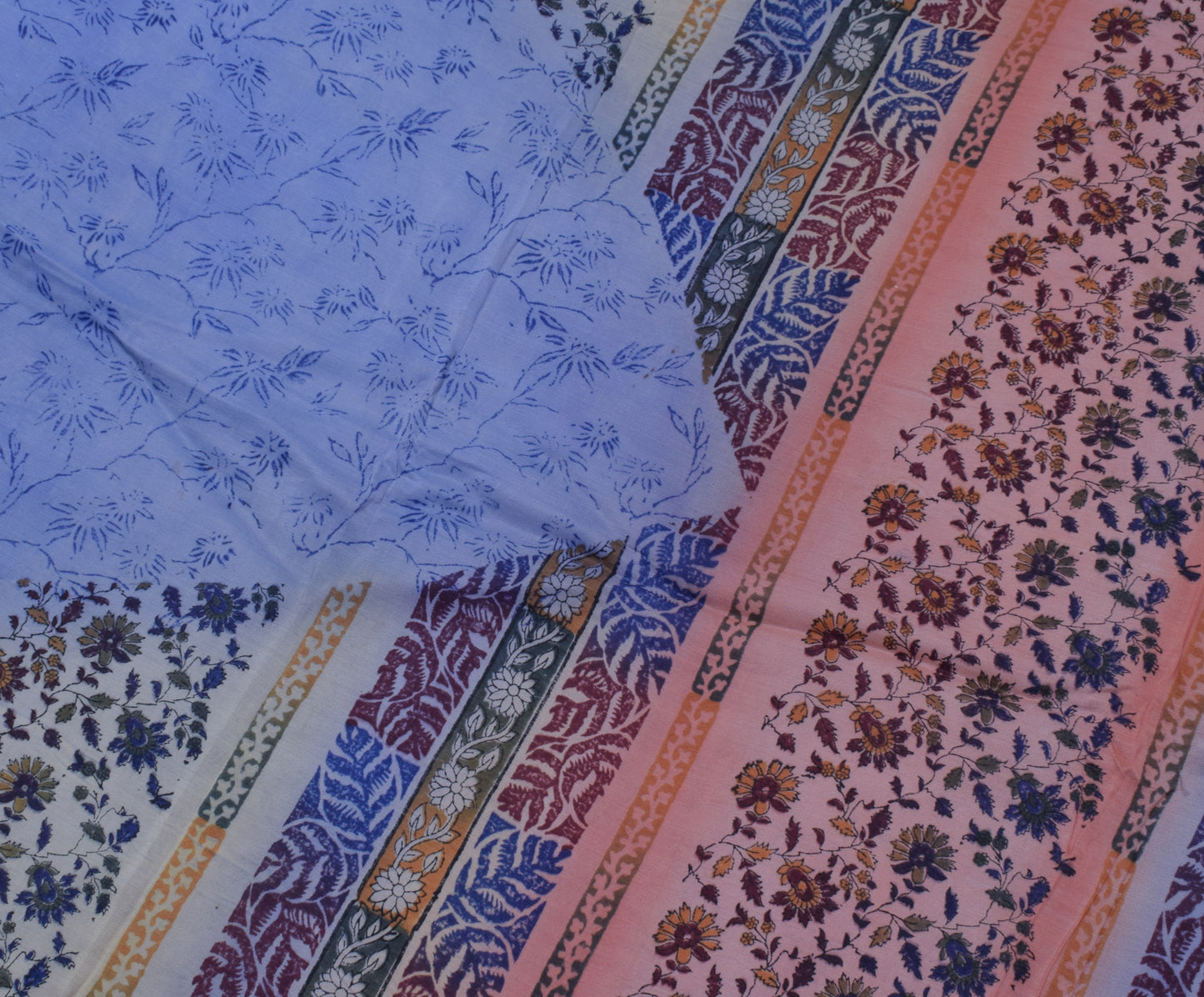 Sushila Vintage Blue Saree 100% Pure Crepe Silk Printed Floral 5 YD Soft Fabric