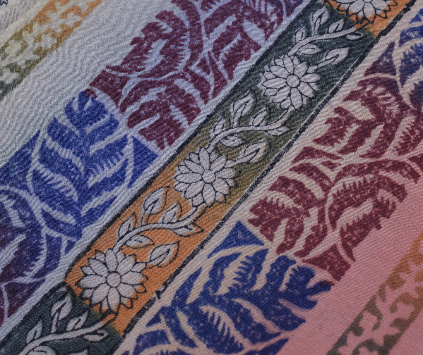 Sushila Vintage Blue Saree 100% Pure Crepe Silk Printed Floral 5 YD Soft Fabric