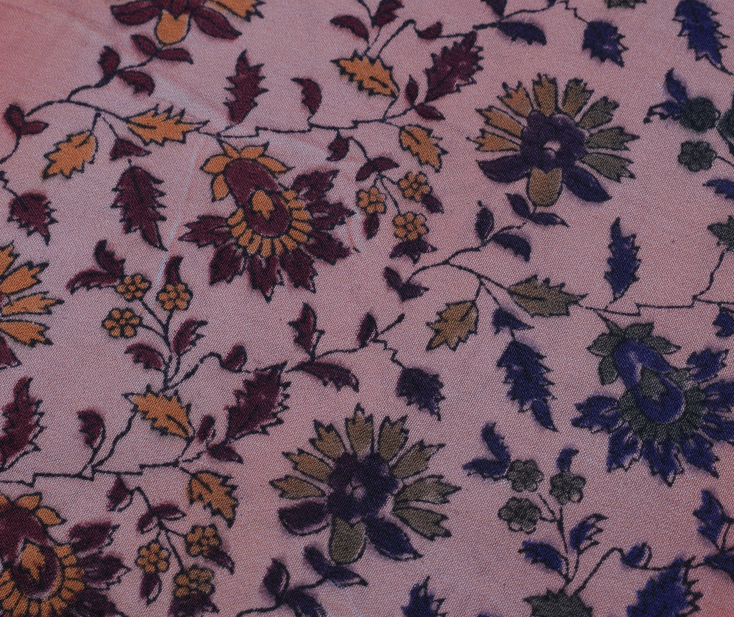 Sushila Vintage Blue Saree 100% Pure Crepe Silk Printed Floral 5 YD Soft Fabric