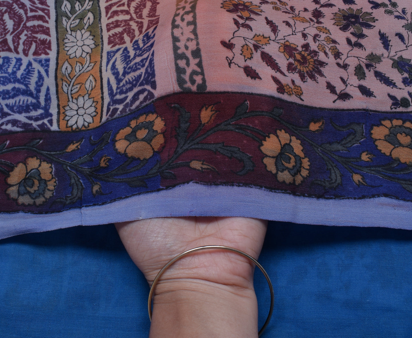 Sushila Vintage Blue Saree 100% Pure Crepe Silk Printed Floral 5 YD Soft Fabric