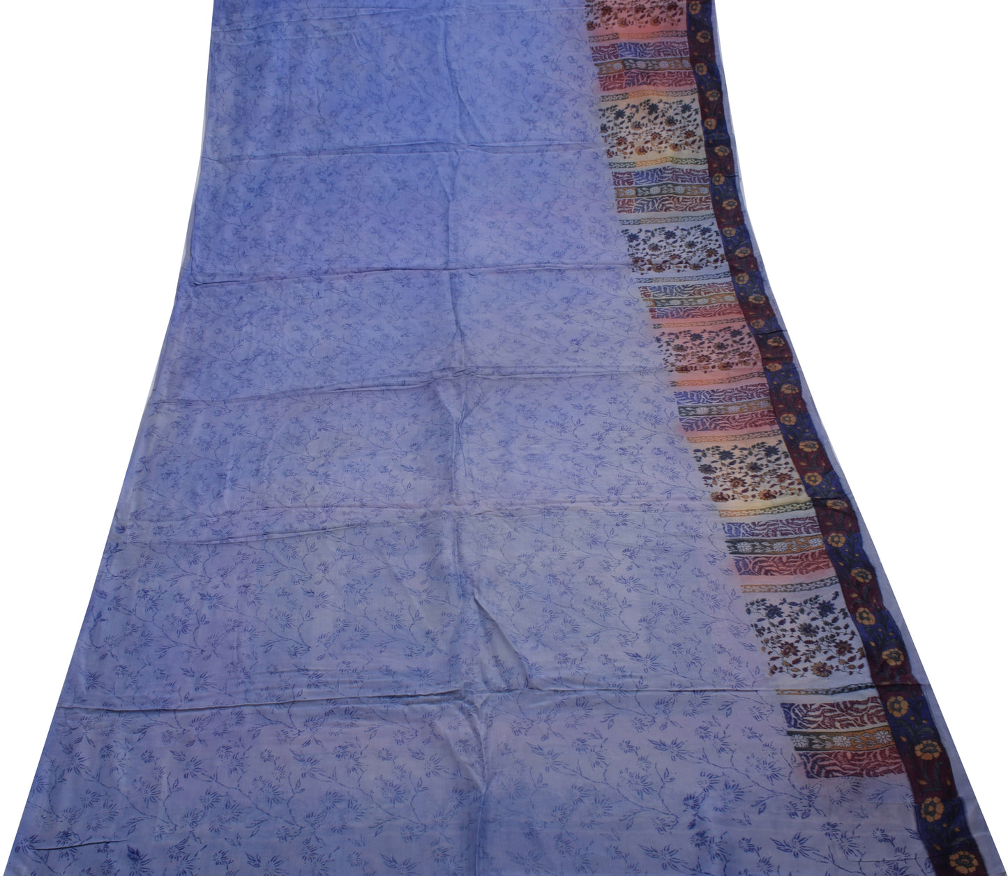 Sushila Vintage Blue Saree 100% Pure Crepe Silk Printed Floral 5 YD Soft Fabric