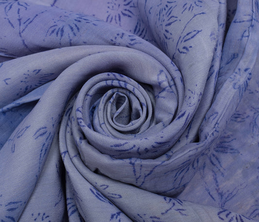 Sushila Vintage Blue Saree 100% Pure Crepe Silk Printed Floral 5 YD Soft Fabric
