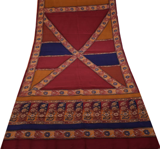 Sushila Vintage MultiColor Saree 100% Pure Crepe Silk Printed Floral Soft Fabric