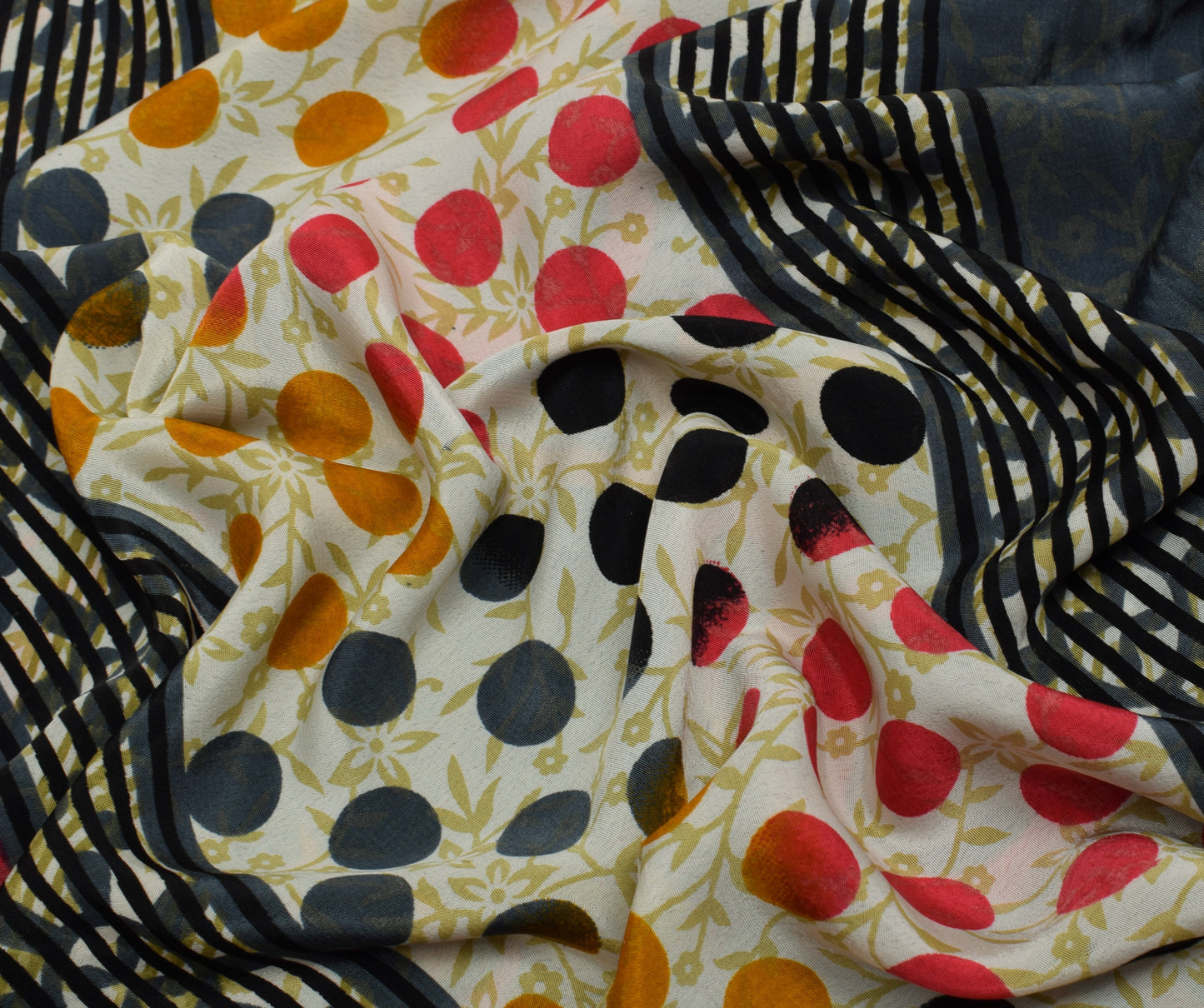 Sushila Vintage Cream Saree Blend Crepe Silk Printed Floral Soft Craft Fabric