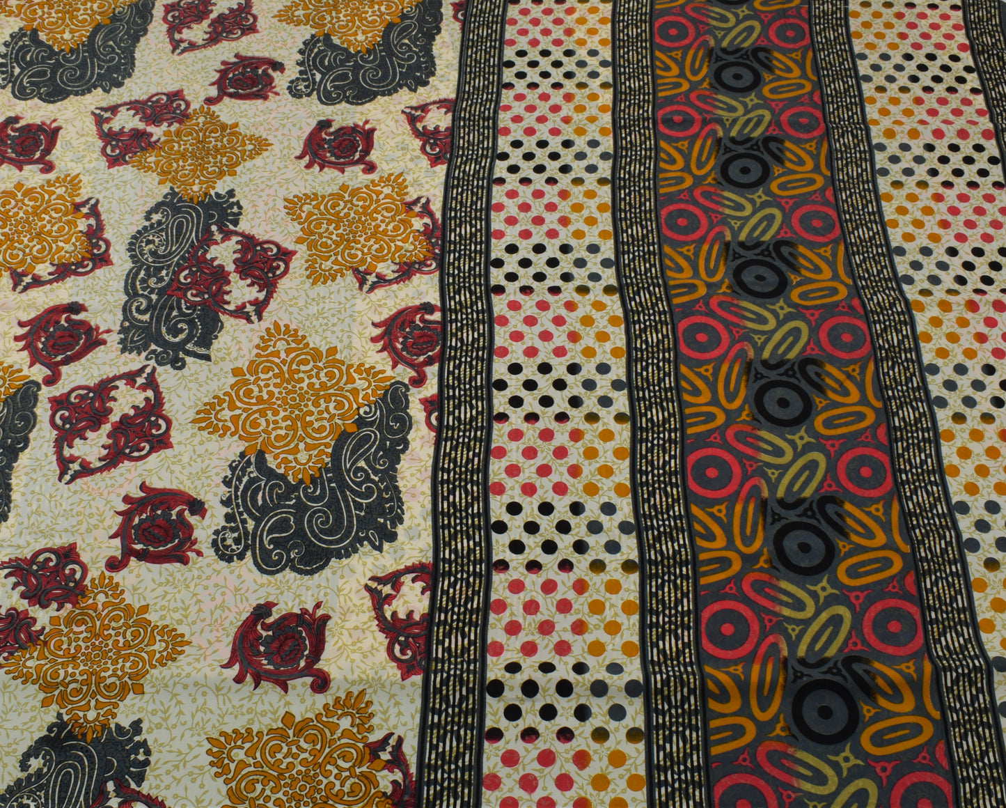 Sushila Vintage Cream Saree Blend Crepe Silk Printed Floral Soft Craft Fabric