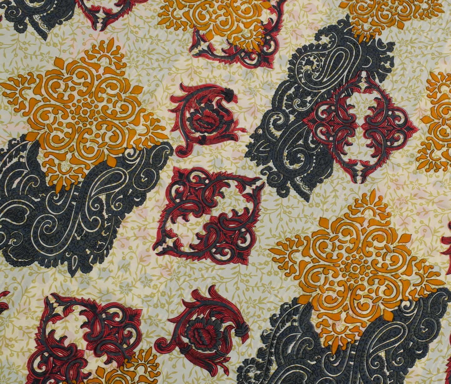 Sushila Vintage Cream Saree Blend Crepe Silk Printed Floral Soft Craft Fabric