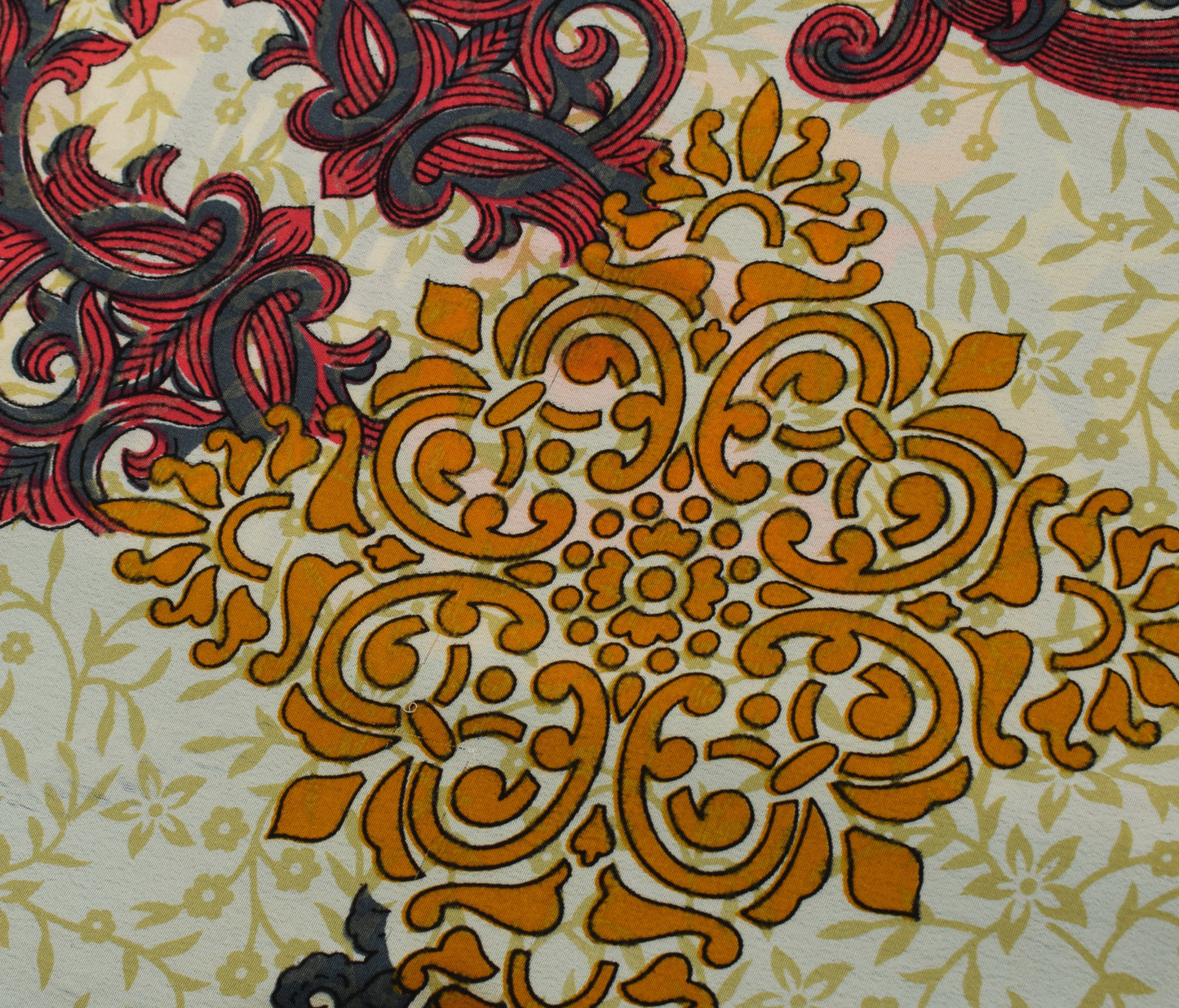 Sushila Vintage Cream Saree Blend Crepe Silk Printed Floral Soft Craft Fabric