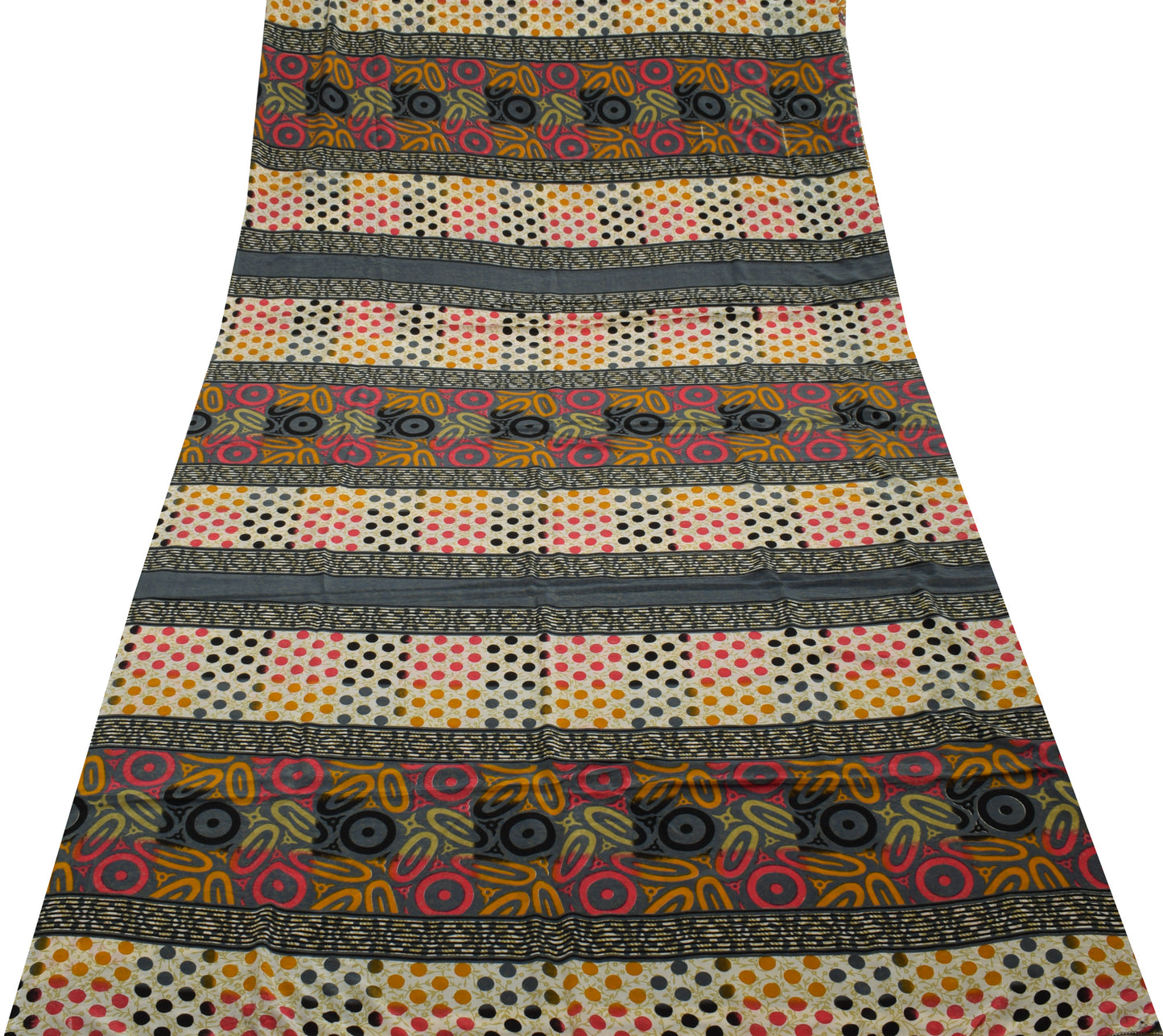 Sushila Vintage Cream Saree Blend Crepe Silk Printed Floral Soft Craft Fabric