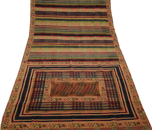 Sushila Vintage Multi-Color Saree 100% Pure Crepe Silk Printed Soft Craft Fabric