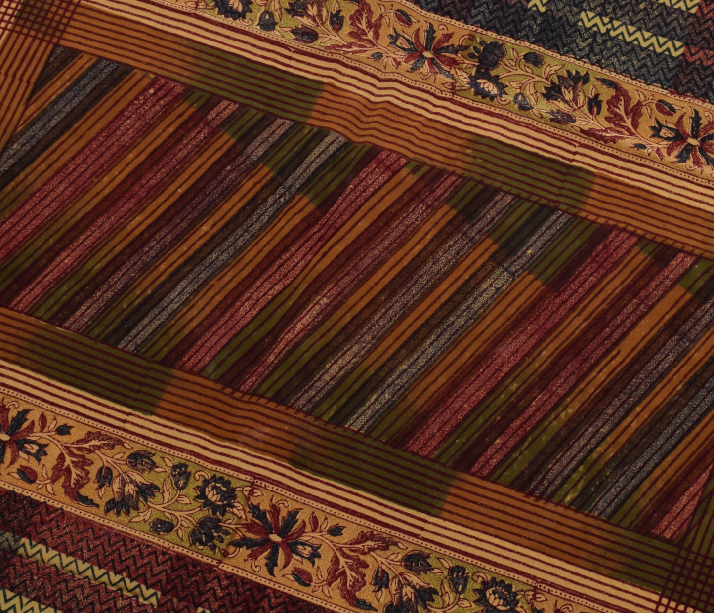 Sushila Vintage Multi-Color Saree 100% Pure Crepe Silk Printed Soft Craft Fabric