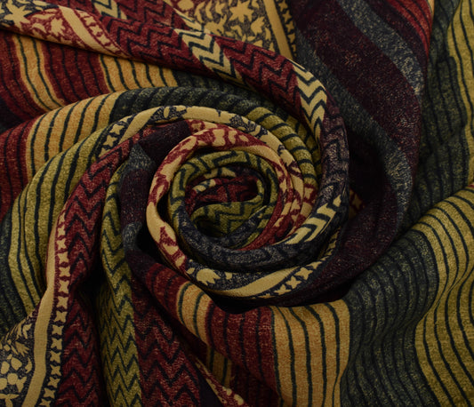 Sushila Vintage Multi-Color Saree 100% Pure Crepe Silk Printed Soft Craft Fabric