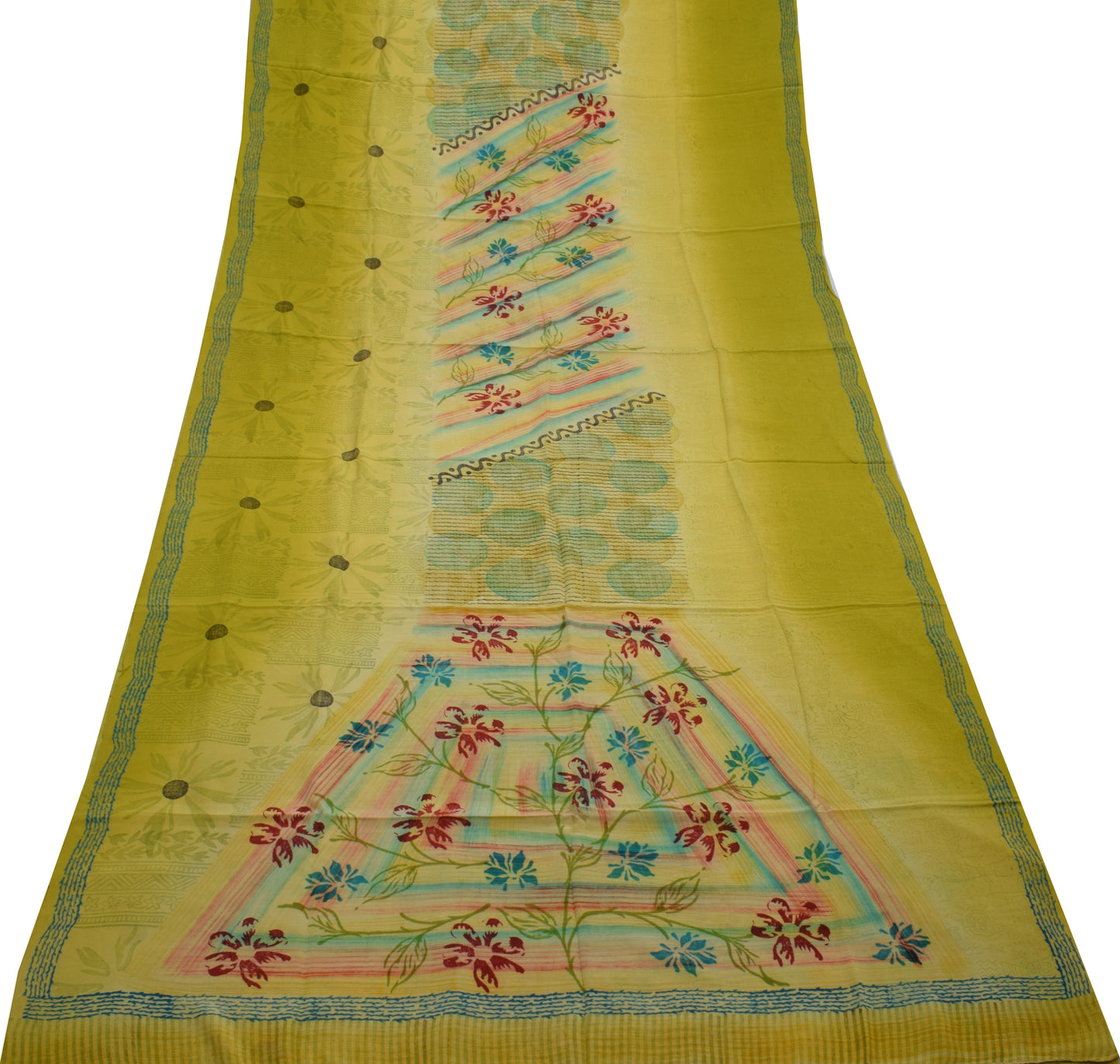 Sushila Vintage Green Saree 100% Pure Crepe Silk Printed Floral Soft Fabric