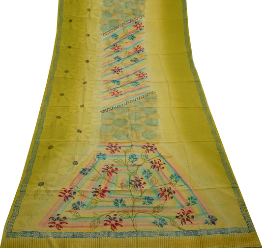 Sushila Vintage Green Saree 100% Pure Crepe Silk Printed Floral Soft Fabric