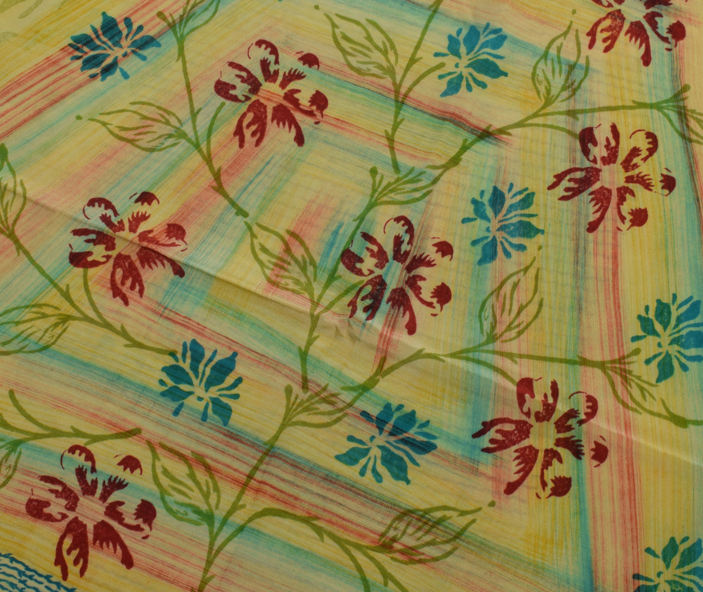 Sushila Vintage Green Saree 100% Pure Crepe Silk Printed Floral Soft Fabric