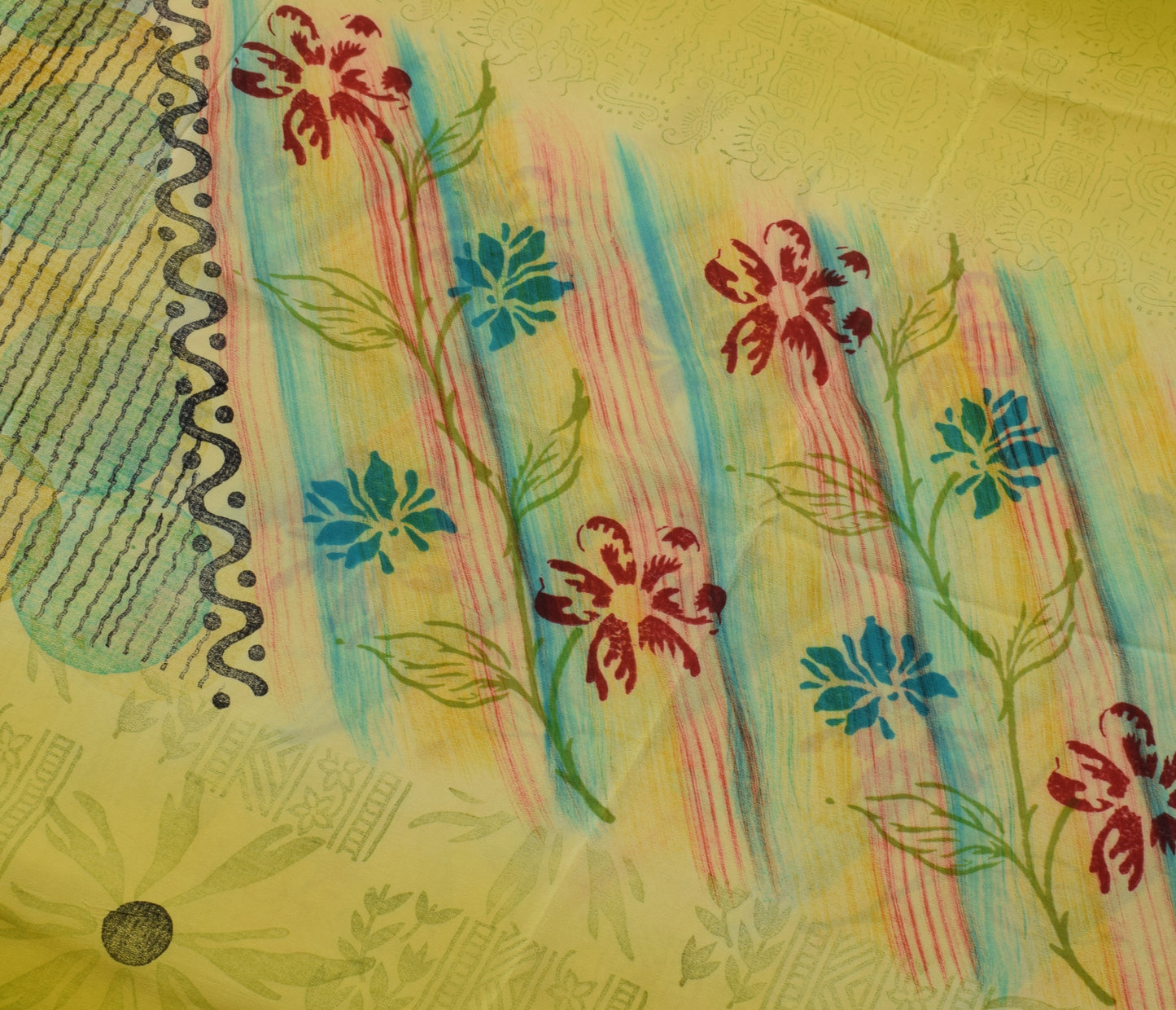 Sushila Vintage Green Saree 100% Pure Crepe Silk Printed Floral Soft Fabric