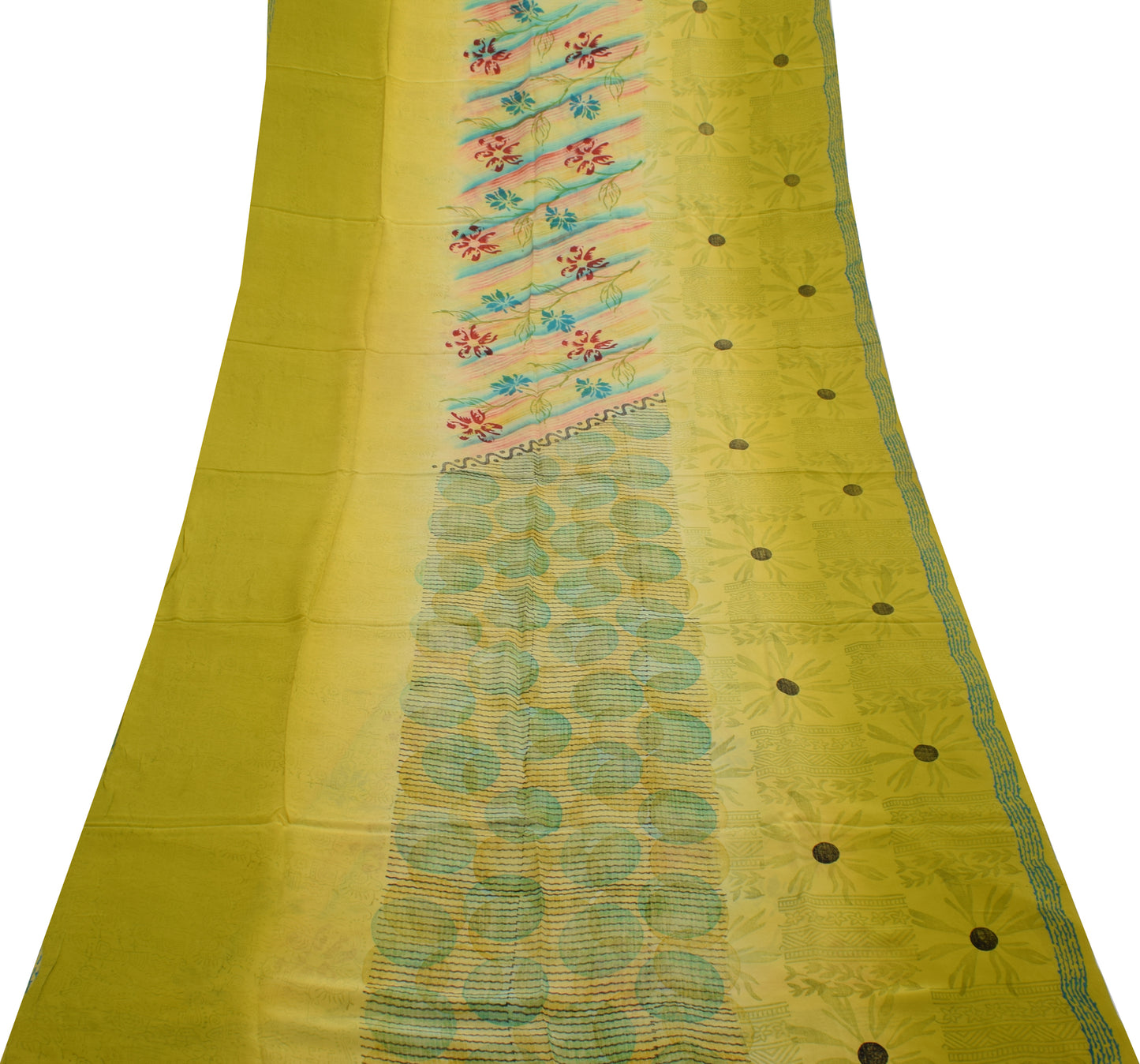 Sushila Vintage Green Saree 100% Pure Crepe Silk Printed Floral Soft Fabric