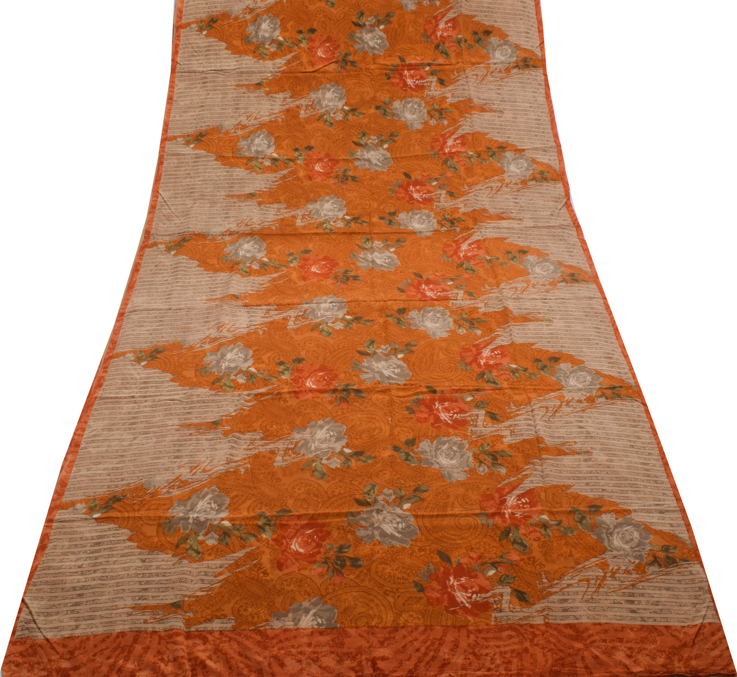 Sushila Vintage Indian Saree 100% Pure Crepe Silk Printed Floral Soft Fabric