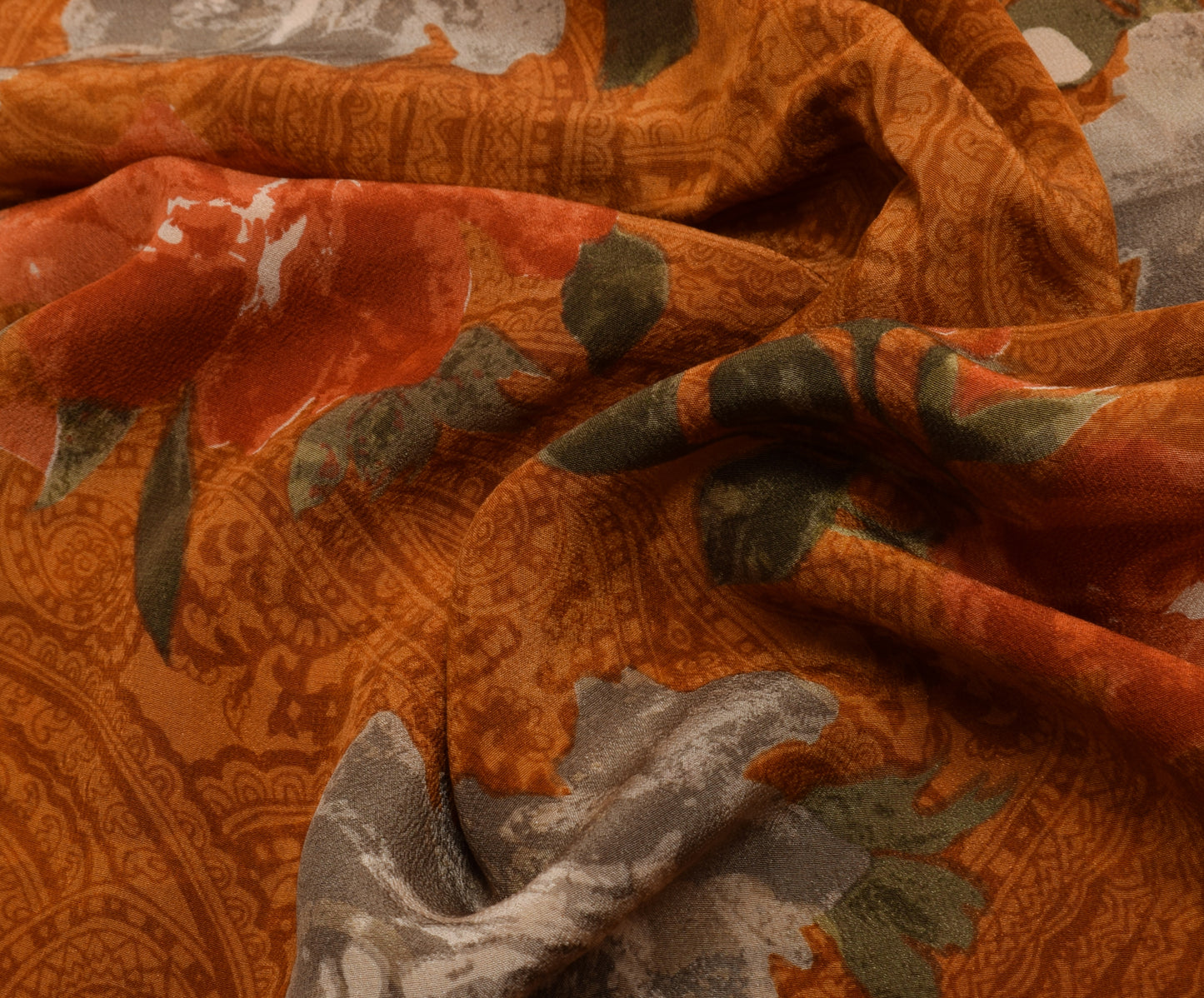 Sushila Vintage Indian Saree 100% Pure Crepe Silk Printed Floral Soft Fabric