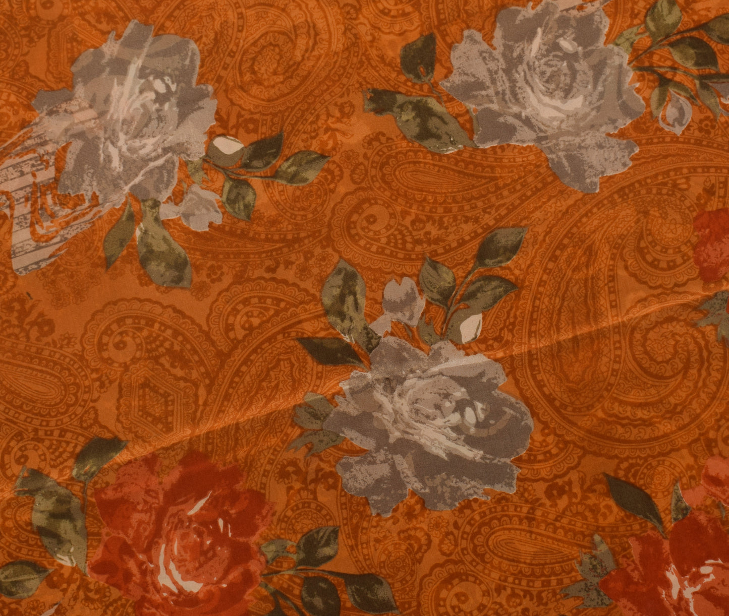 Sushila Vintage Indian Saree 100% Pure Crepe Silk Printed Floral Soft Fabric