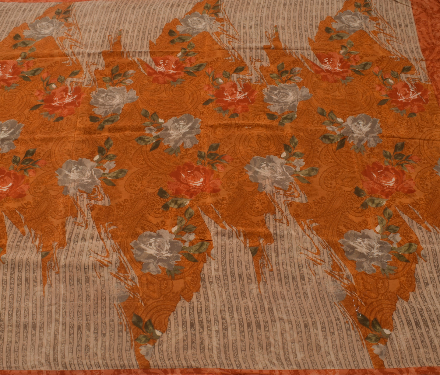 Sushila Vintage Indian Saree 100% Pure Crepe Silk Printed Floral Soft Fabric