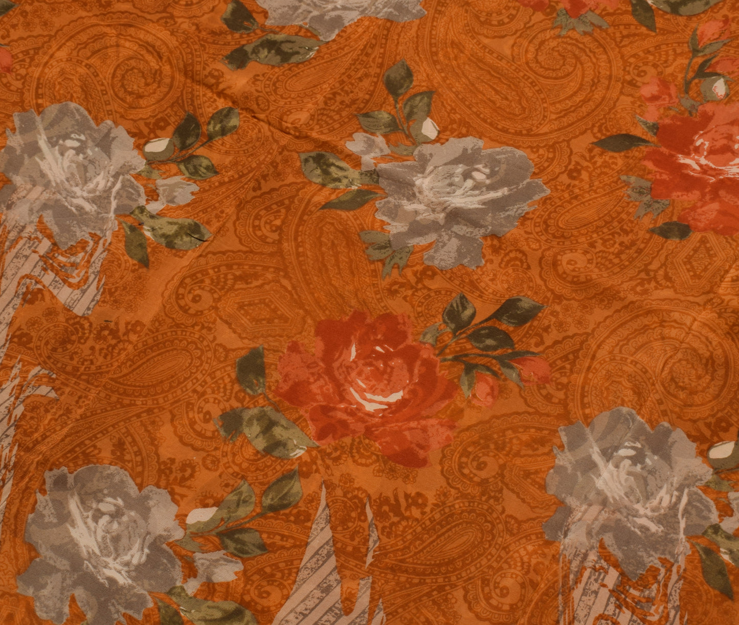 Sushila Vintage Indian Saree 100% Pure Crepe Silk Printed Floral Soft Fabric