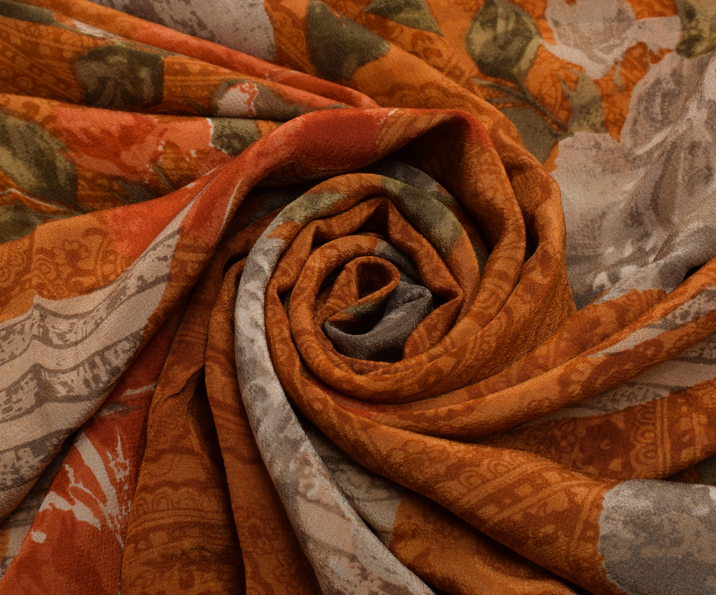 Sushila Vintage Indian Saree 100% Pure Crepe Silk Printed Floral Soft Fabric