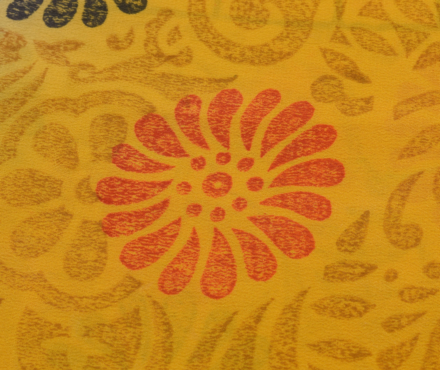 Sushila Vintage Yellow Saree 100% Pure Crepe Silk Printed Floral Soft Fabric