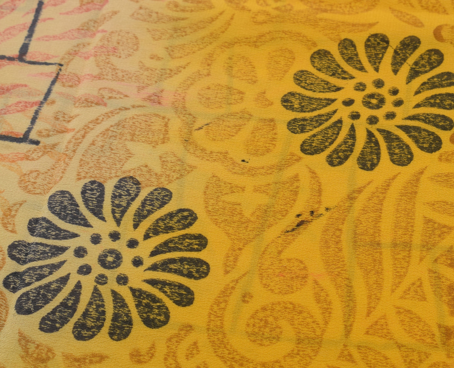 Sushila Vintage Yellow Saree 100% Pure Crepe Silk Printed Floral Soft Fabric