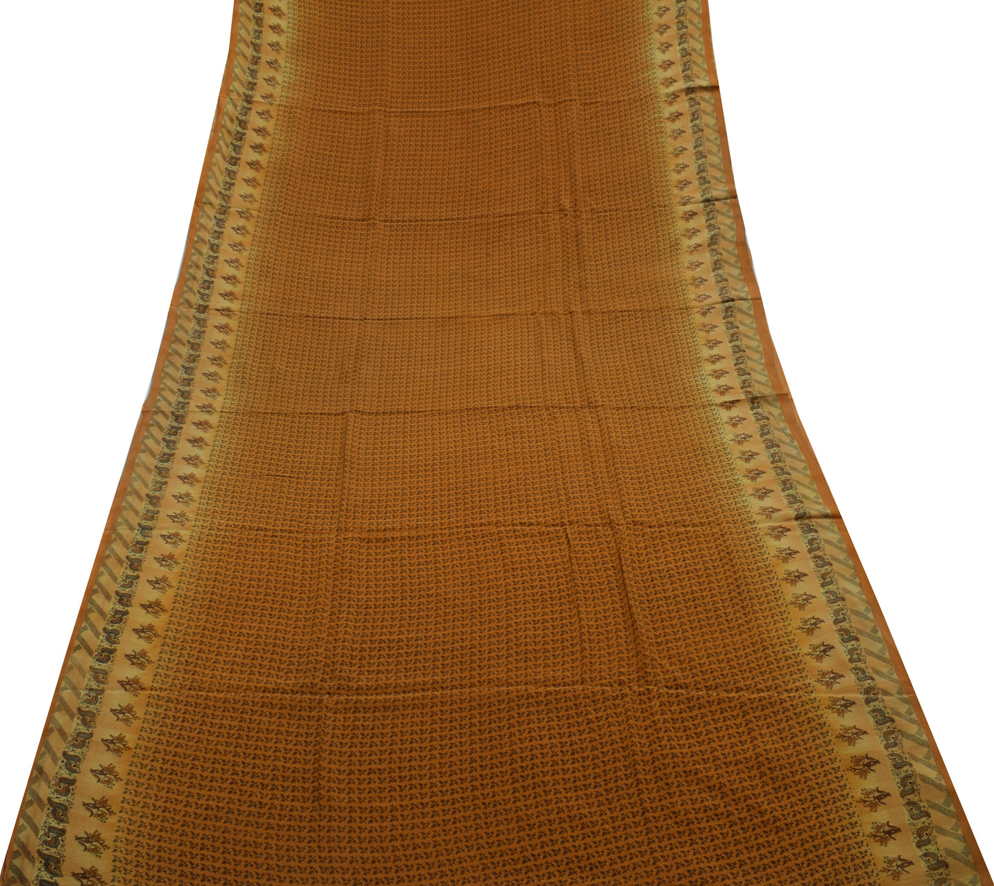 Sushila Vintage Mustard Saree 100% Pure Crepe Silk Printed Floral Soft Fabric