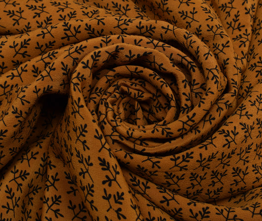 Sushila Vintage Mustard Saree 100% Pure Crepe Silk Printed Floral Soft Fabric