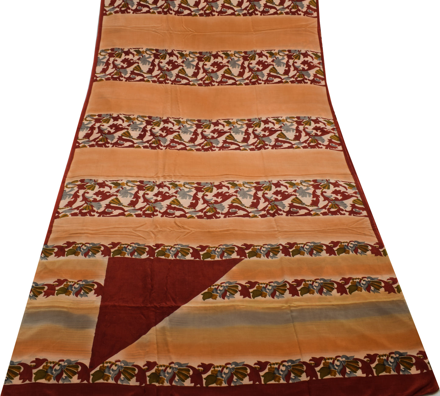 Sushila Vintage Indian Saree 100% Pure Crepe Silk Printed Floral Soft Fabric