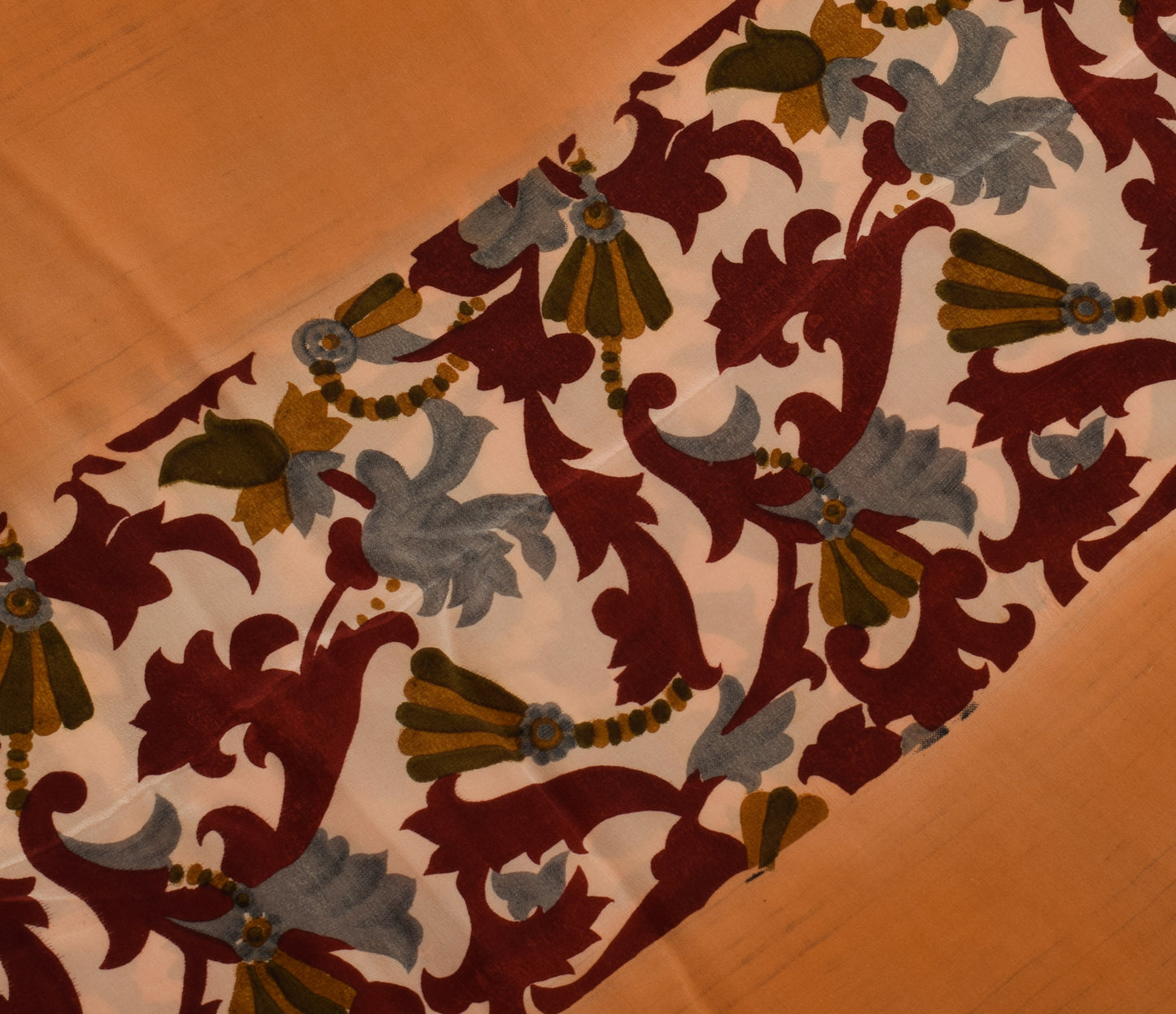 Sushila Vintage Indian Saree 100% Pure Crepe Silk Printed Floral Soft Fabric