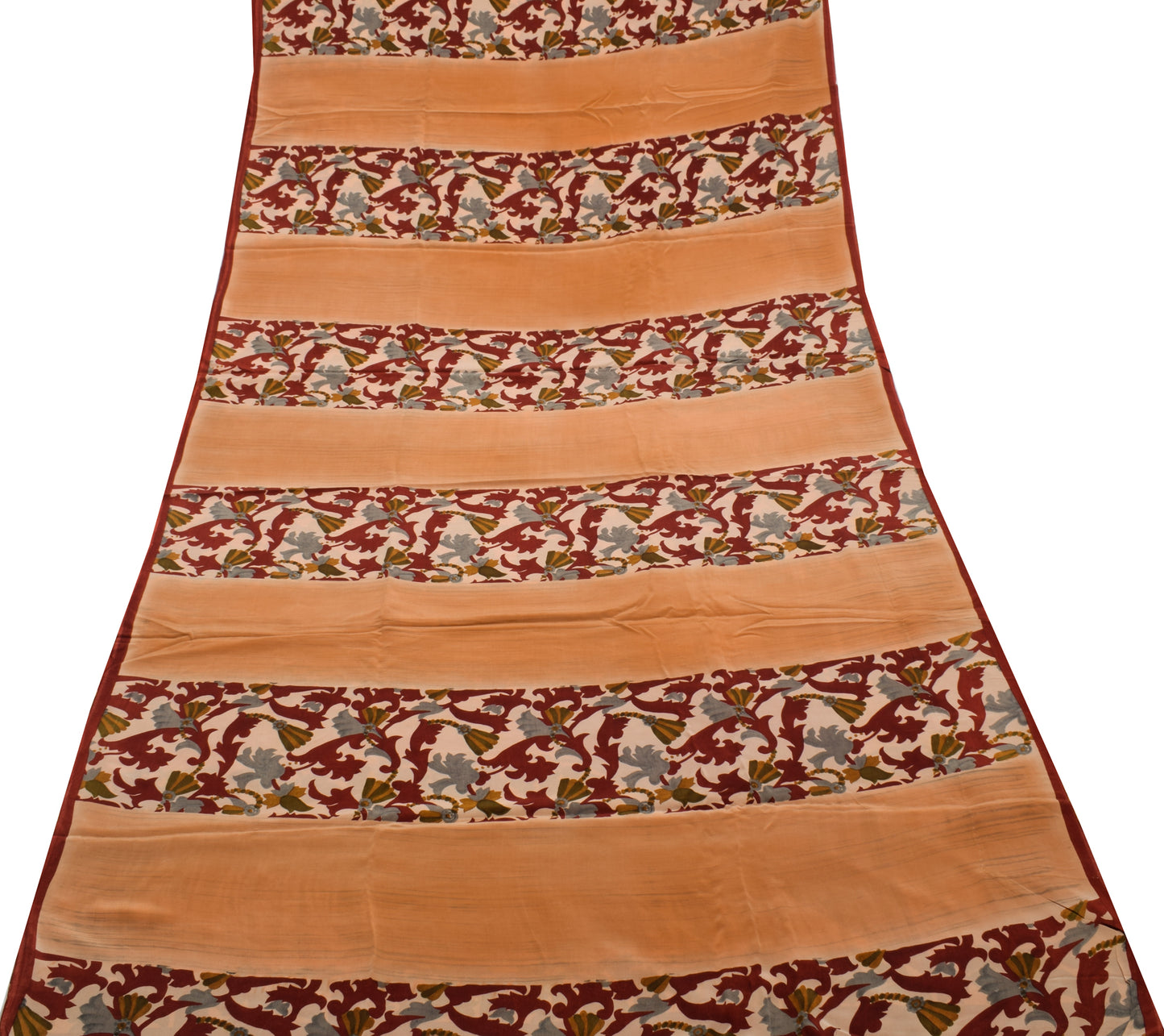 Sushila Vintage Indian Saree 100% Pure Crepe Silk Printed Floral Soft Fabric