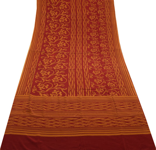 Sushila Vintage Maroon Saree 100% Pure Crepe Silk Printed Floral Soft Fabric