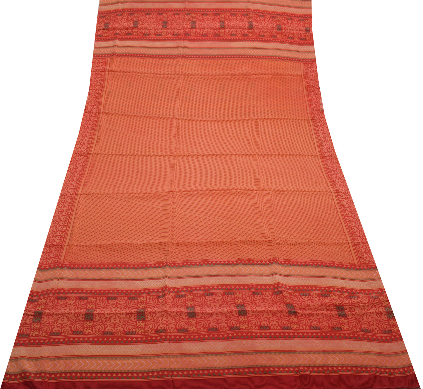 Sushila Vintage Peach Indian Saree 100% Pure Crepe Silk Printed Soft Fabric