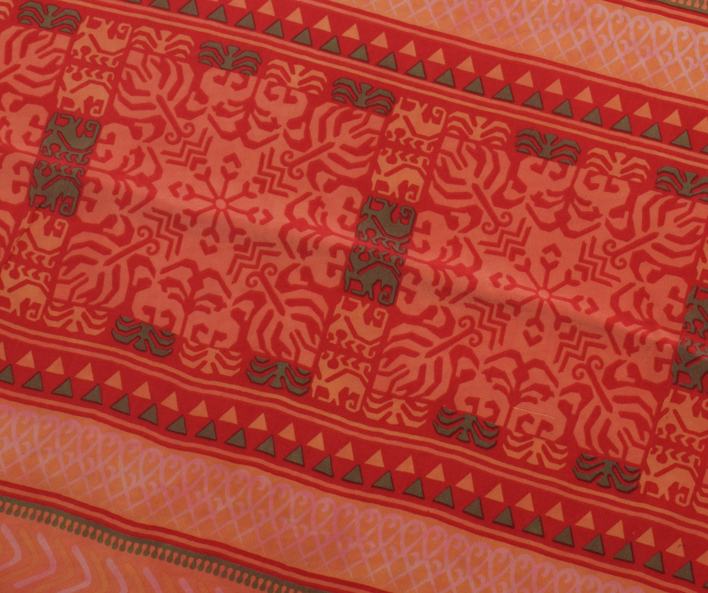 Sushila Vintage Peach Indian Saree 100% Pure Crepe Silk Printed Soft Fabric