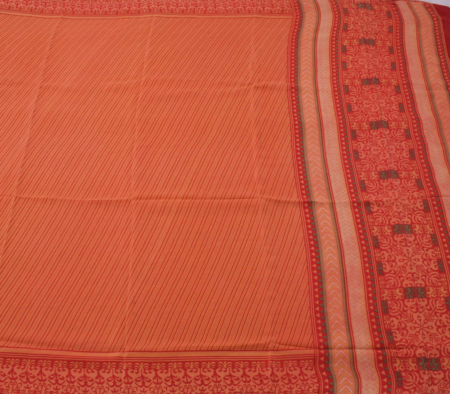 Sushila Vintage Peach Indian Saree 100% Pure Crepe Silk Printed Soft Fabric