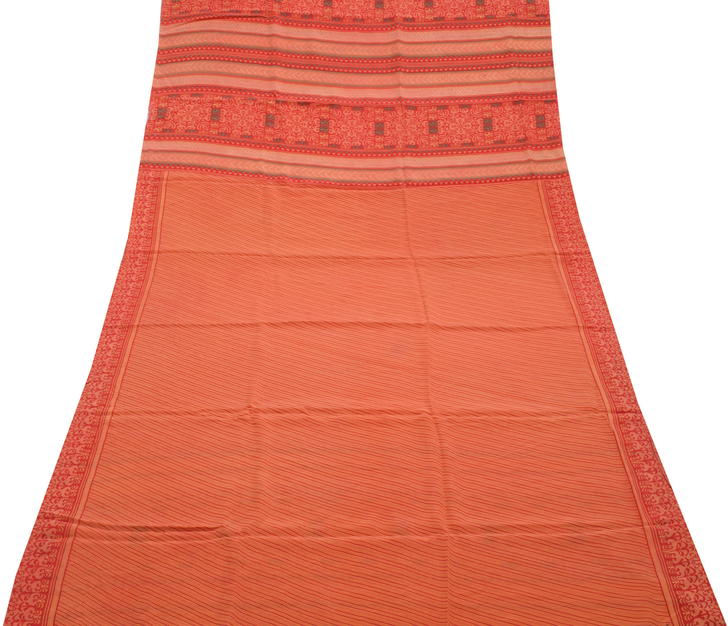 Sushila Vintage Peach Indian Saree 100% Pure Crepe Silk Printed Soft Fabric