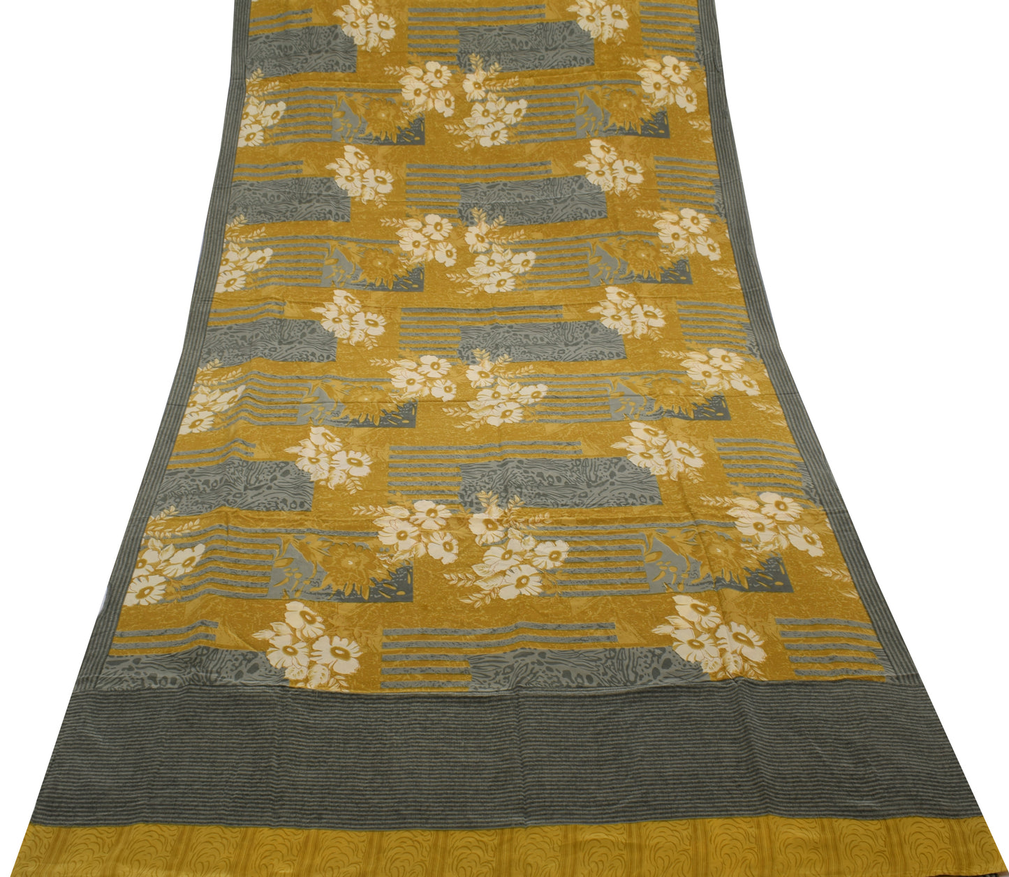 Sushila Vintage Green Saree 100% Pure Crepe Silk Printed Floral 5 YD Soft Fabric