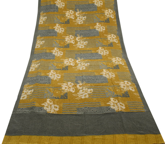 Sushila Vintage Green Saree 100% Pure Crepe Silk Printed Floral 5 YD Soft Fabric