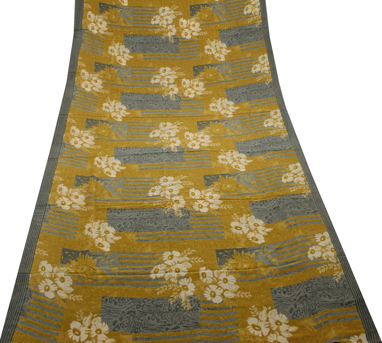 Sushila Vintage Green Saree 100% Pure Crepe Silk Printed Floral 5 YD Soft Fabric