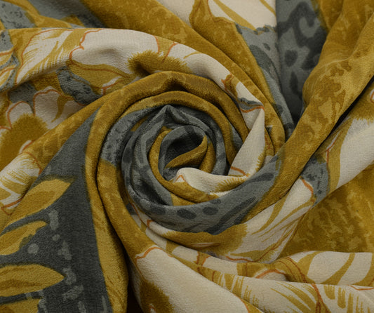 Sushila Vintage Green Saree 100% Pure Crepe Silk Printed Floral 5 YD Soft Fabric