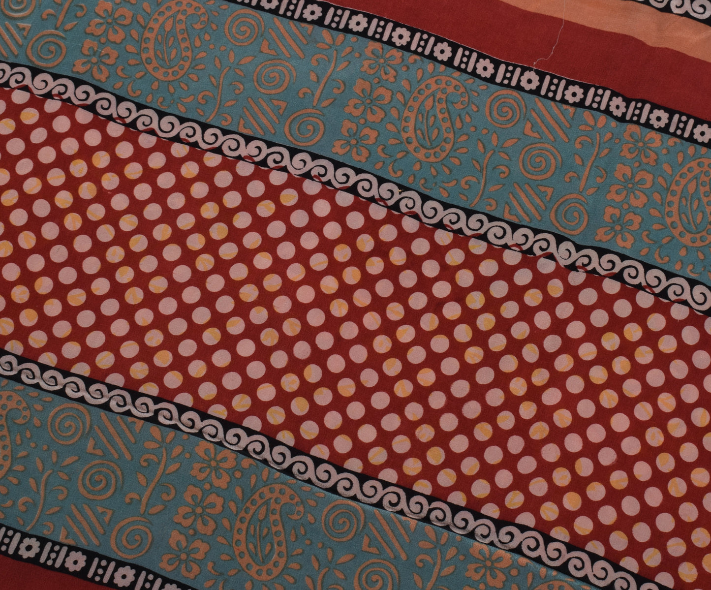 Sushila Vintage Indian Saree 100% Pure Crepe Silk Printed Polka Dots Soft Fabric