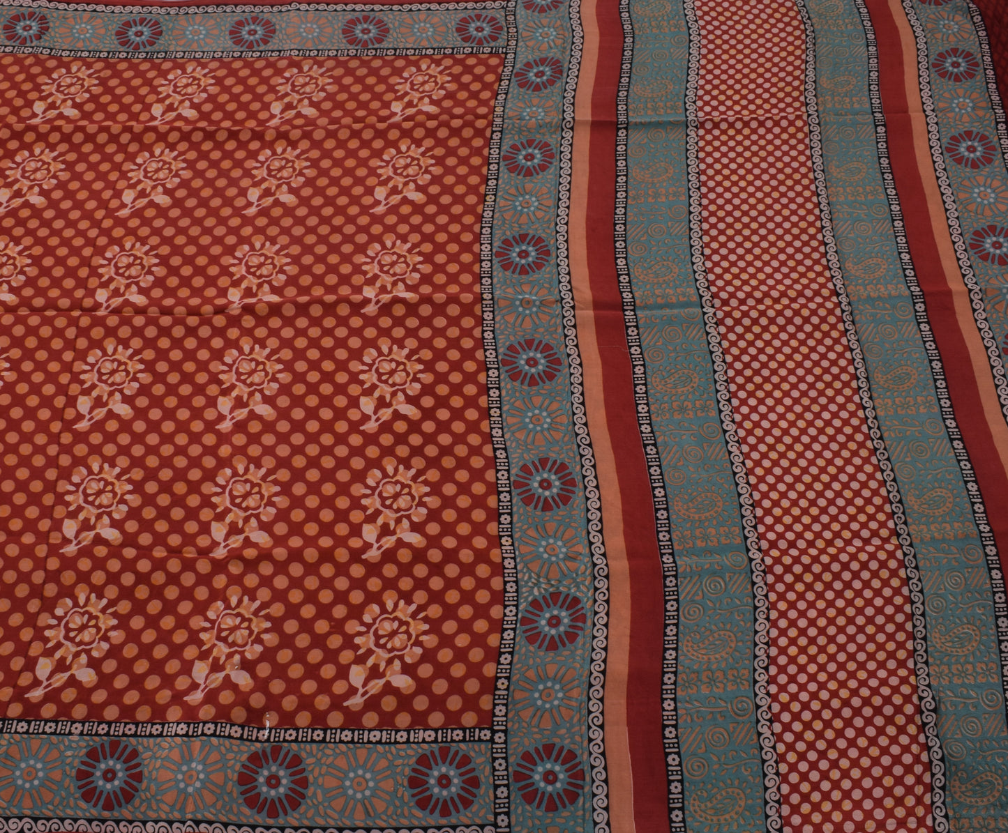 Sushila Vintage Indian Saree 100% Pure Crepe Silk Printed Polka Dots Soft Fabric