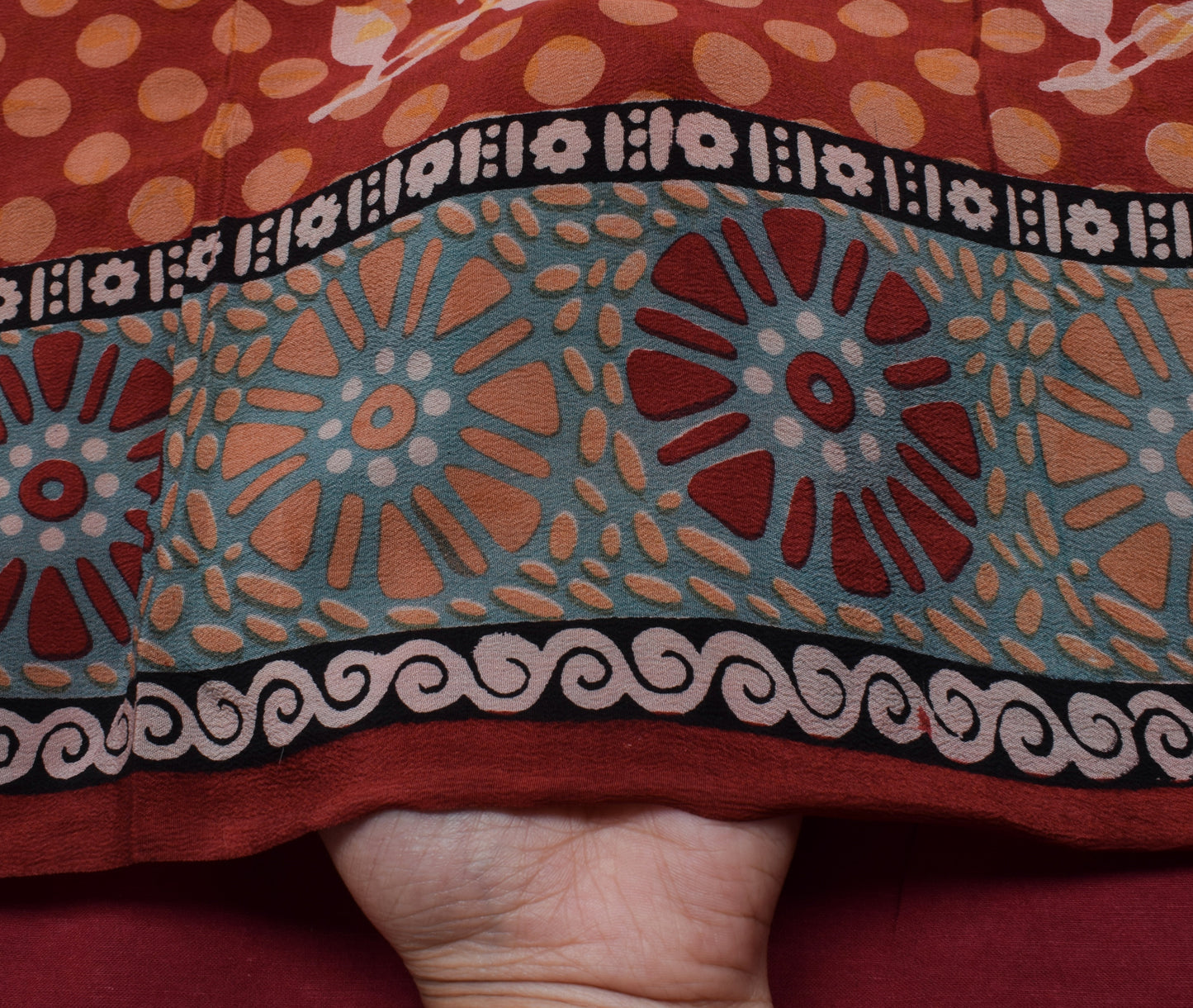 Sushila Vintage Indian Saree 100% Pure Crepe Silk Printed Polka Dots Soft Fabric