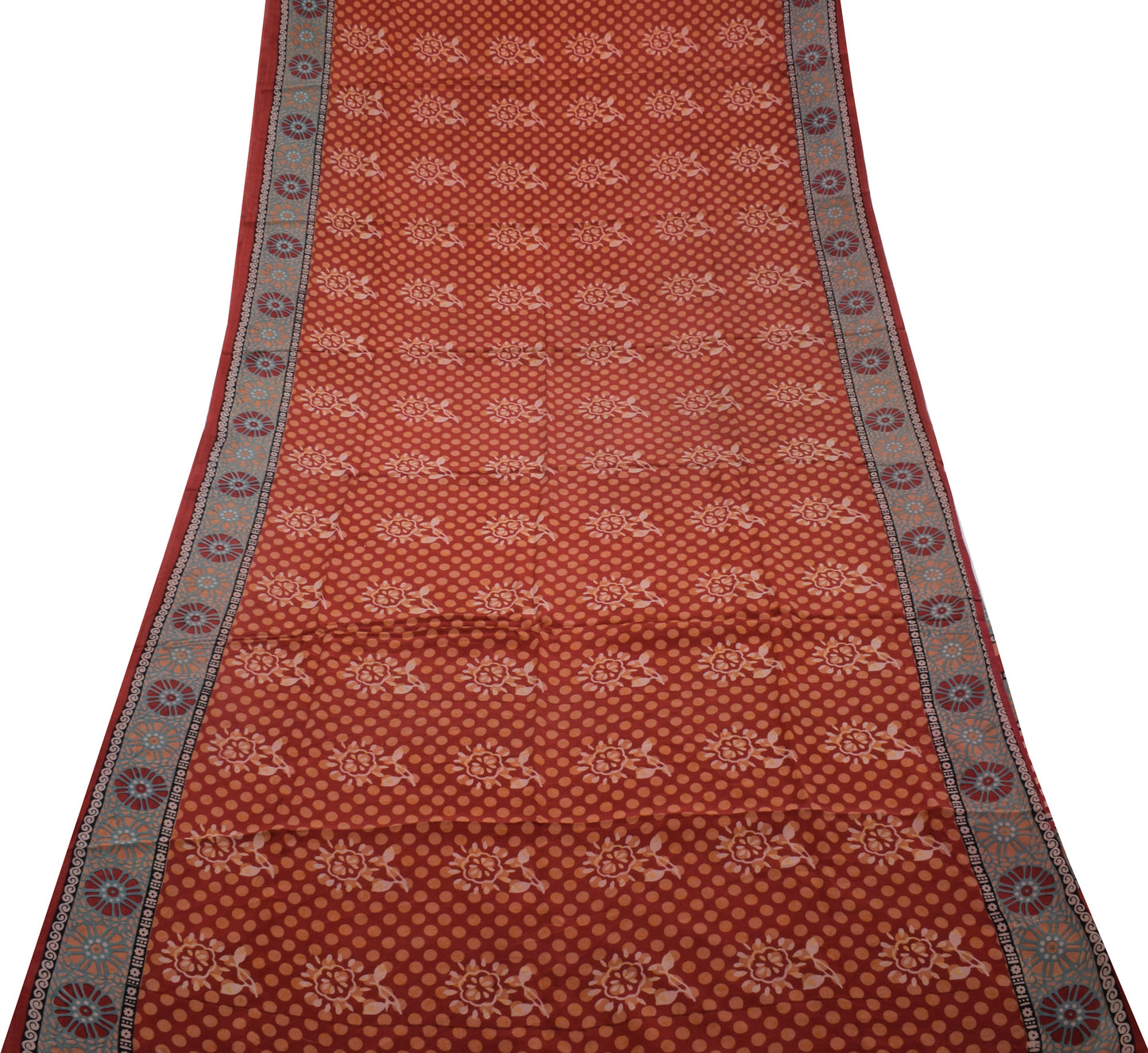 Sushila Vintage Indian Saree 100% Pure Crepe Silk Printed Polka Dots Soft Fabric